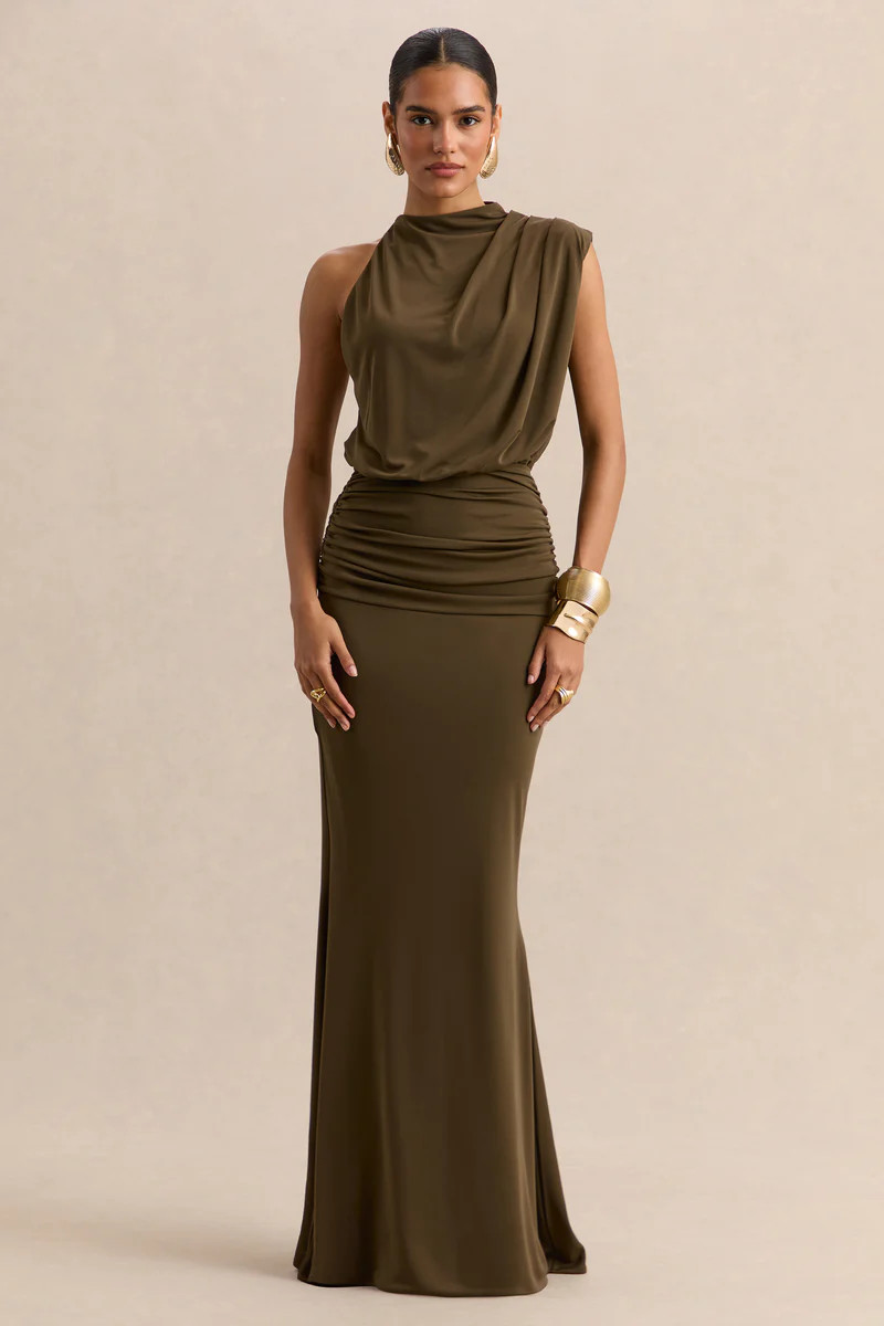 Umaira  Khaki High-Neck Maxi Dress | Club L London