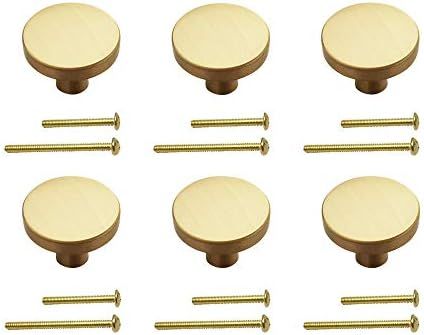 6 Pack Dia.30MM Solid Brass Cabinet Knob Gold Pull Golden Cabinet Hardware Knob Cabinet Door Knob... | Amazon (US)
