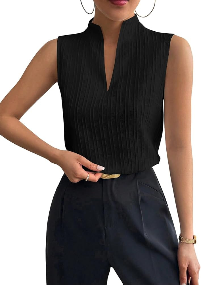 SOLY HUX Women's Work Outfits V Neck Sleeveless Blouses Summer Casual Tank Tops Business Office D... | Amazon (US)