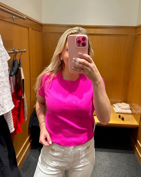 HOT PINK cashmere. It’s so fab in person and super soft. In the size XS, true to size. Can wear this all year long and just layer up as needed! Also in wide leg white jeans with gold buttons too. In the size 25 and true to size 🦩 #JCrew #JCrewObsessed #classicstyle #springstyle #springstyleinspo #outfitinspo #summerstyle #summerinspo #springbreakoutfits 

#LTKsalealert #LTKGiftGuide #LTKSeasonal