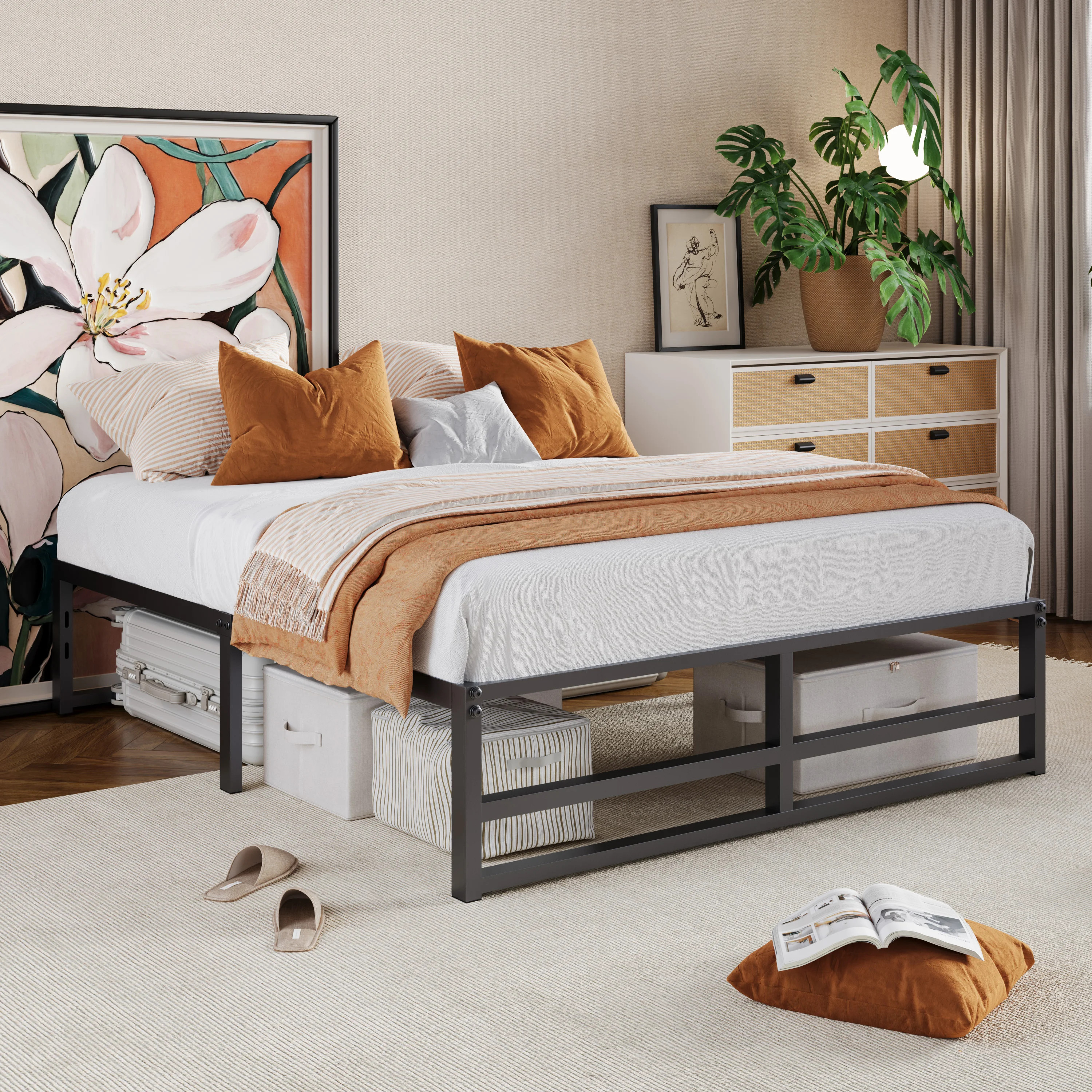 Kiliam 14\u2018\u2019 Heavy Duty Steel Bed Frame\uff0cNo Box Spring Needed\uff0cTwin/Queen/Full/K... | Wayfair North America