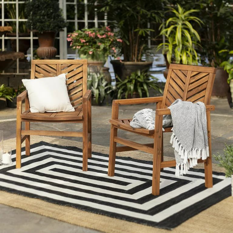 Solid Acacia Wood Chevron Outdoor Chair, 2pk - Brown | Walmart (US)