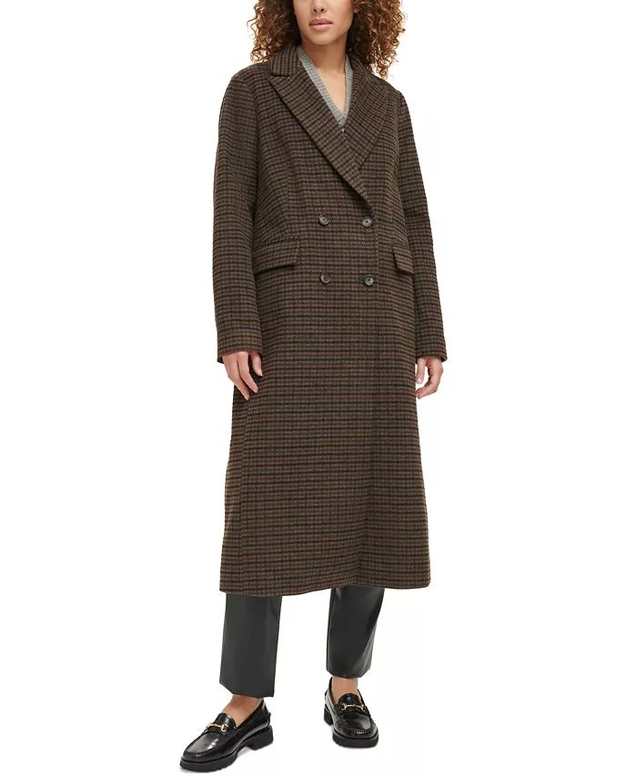 Women's Houndstooth Double Breasted Long Coat | Macy's