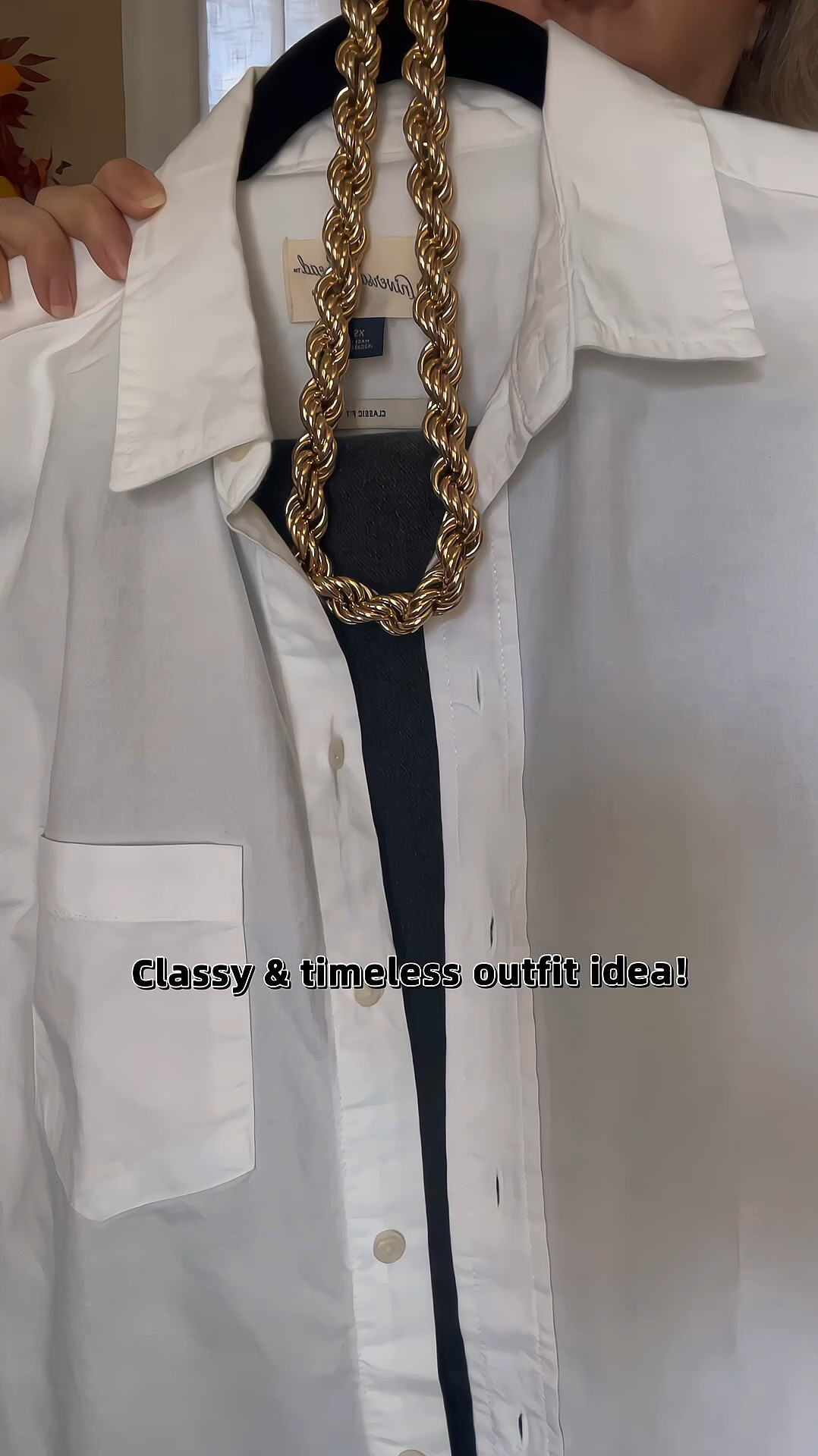 Classy and timeless outfit idea: white button down shirt, black jeans, statement necklace, belt and ballet flats. 







White shirt, classic button down shirt, classic white shirt, target button down shirt, universal thread shirt, fall outfits, 
high rise jeans, denim, rope chain necklace, office outfit, fall fashion 

#LTKFallSale 

#LTKShoeCrush #LTKOver40 #LTKFindsUnder100 #LTKFindsUnder50 #LTKStyleTip #LTKSeasonal #LTKVideo #LTKWorkwear