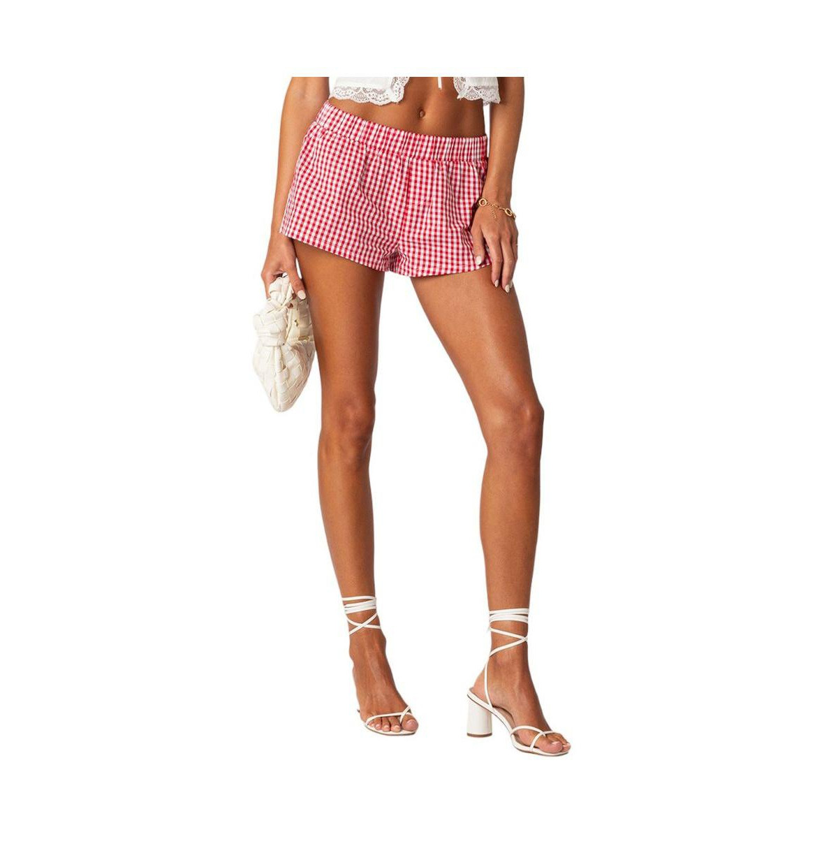 Women's Gingham Boxer Shorts - Burgundy | Macy's