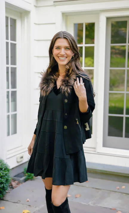 Black Tunic Flare Dress with Velvet Trim | Sail to Sable
