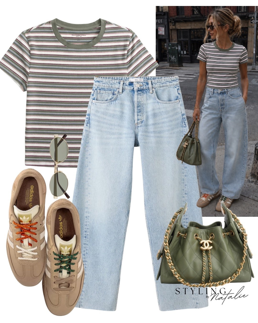Green stripe t-shirt, wide leg jeans, adidas samba trainers with double coloured laces.
Casual chic, everyday style, summer outfit, earthy ones, transitional, sneakers, cool girl chic. @adidas

#LTKuk #LTKautumn #LTKeurope