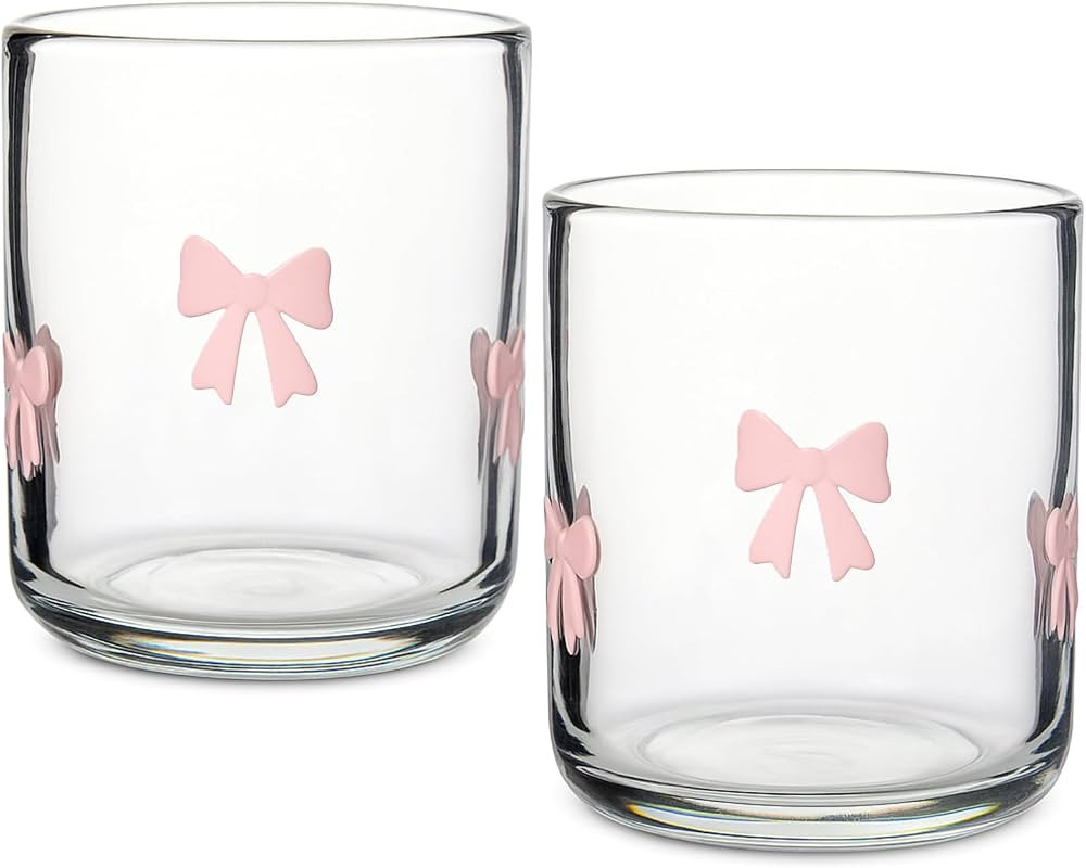 Skylety 2 Pack Bow Icon Juice Glass Coquette Bow Aesthetic Cup 14 ounce Double Old Fashioned Icon... | Amazon (US)