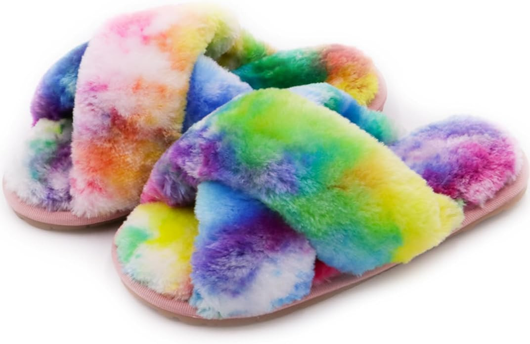 Crazy Lady Fuzzy Fluffy Open Toe Women's Memory Foam House Shoes Cross Band Indoor Outdoor Plush ... | Amazon (US)
