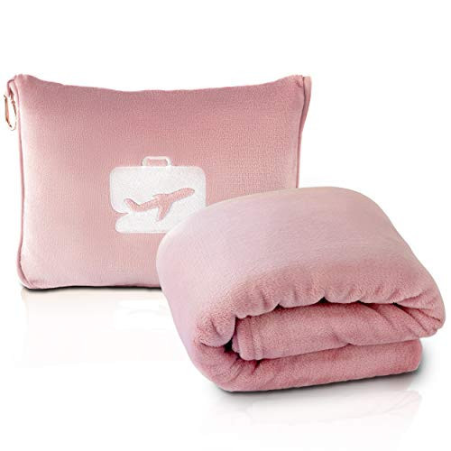EverSnug Travel Blanket and Pillow - Ultra-Soft, Compact & Lightweight, 65x40 Inches, with Carry Case, Luggage Sleeve & Backpack Clip for Airplane Comfort (Light Pink) | Amazon (US)