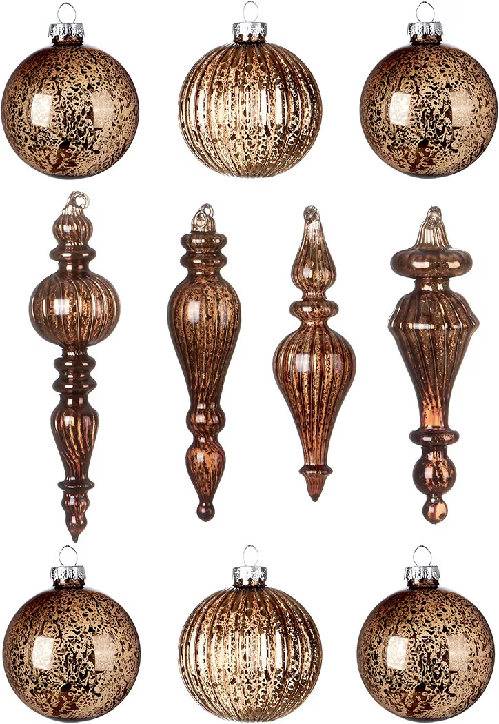 DN DECONATION Mercury Glass Christmas Ornaments, 10pcs Vintage Brown Glass Hanging Balls Finial w... | Amazon (US)