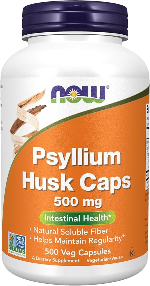 NOW Supplements, Psyllium Husk Caps 500 mg, Non-GMO Project Verified, Natural Soluble Fiber, Inte... | Amazon (US)