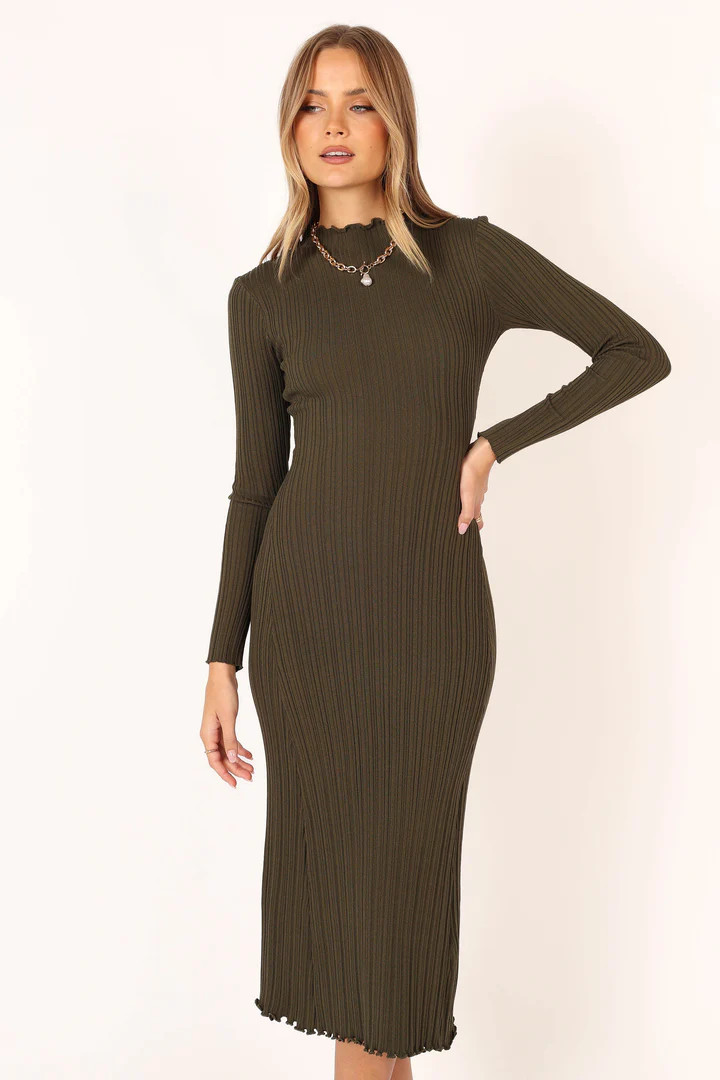 Theo Long Sleeve Midi Dress - Khaki | Petal & Pup (US)