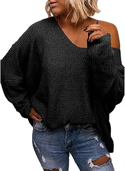 BZB Women's V Neck Long Sleeve Knit Loose Oversized Pullover Sweater Top | Amazon (US)
