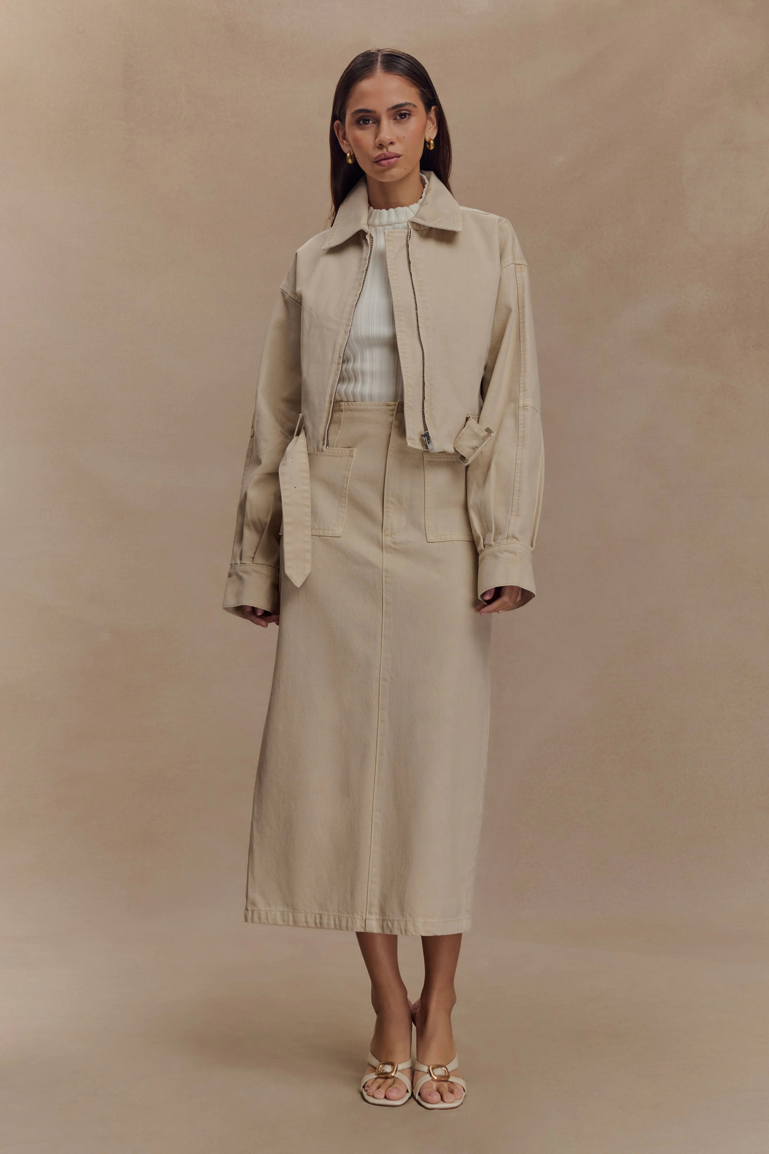 Fallon Cropped Denim Jacket - Stone Wash | MESHKI US