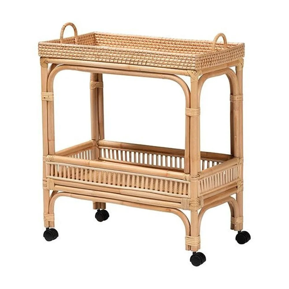 bali & pari Lombok 1-Shelf Modern Rattan & Wood Wine Cart in Natural Brown | Walmart (US)