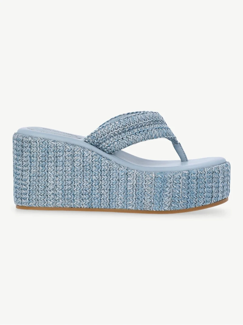 No Boundaries Raffia Platform Thong Sandals, Women's | Walmart (US)