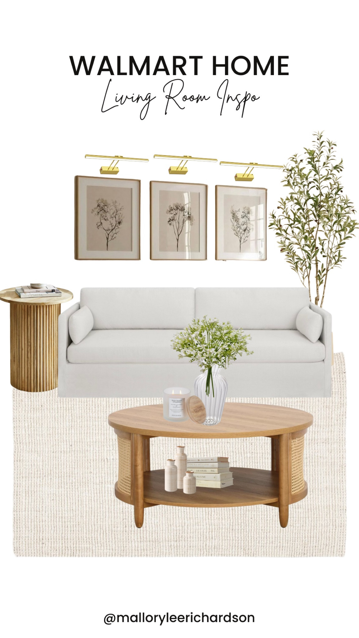 Living Room Inspo, all from Walmart! 

walmart home, walmart finds, home finds, home decor, living room decor, slip cover sofa, fluted side table, wooden coffee table, faux olive tree, indoor greenery, better homes & gardens, candle, vases, book decor, framed wall art, wall art display lights, ivory jute rug, area rug

#LTKStyleTip #LTKHome