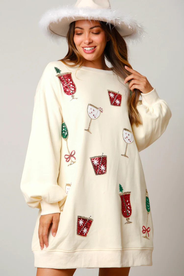 Christmas Cheer Cocktails Sweatshirt Dress | Confête