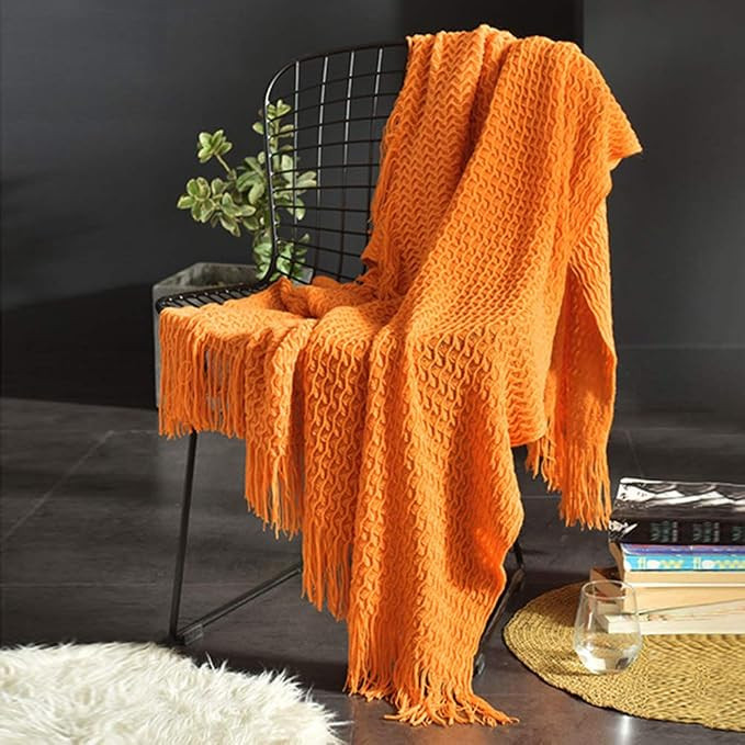 JUDYBRIDAL Knitted Throw Blanket Couch Cover Blanket Textured Solid Decorative Blanket with Tasse... | Amazon (US)