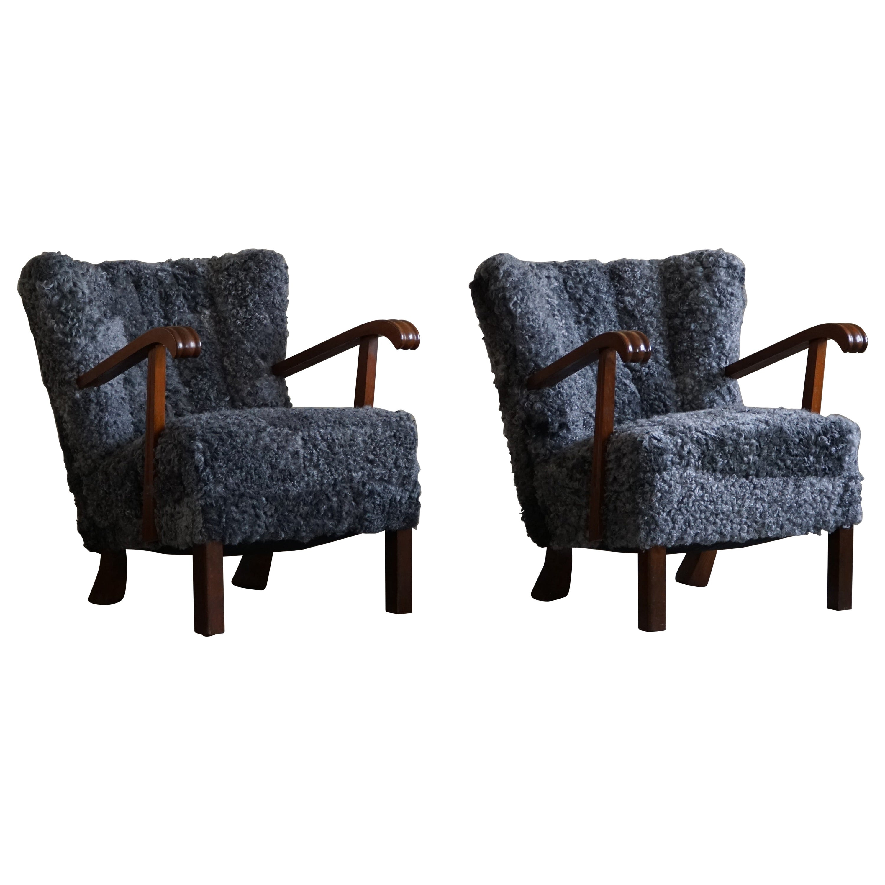 Danish Mid Century Lounge Chairs, Reupholstered In Gotland Sheepskin, 1960s | 1stDibs