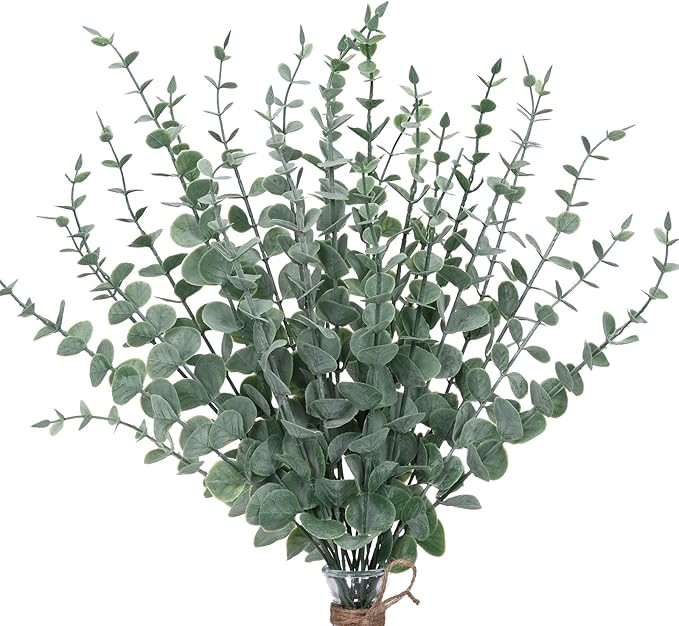 CEWOR 24pcs Eucalyptus Stems Artificial Eucalyptus Leaves Fake Greenery Branches Fake Flowers for... | Amazon (US)
