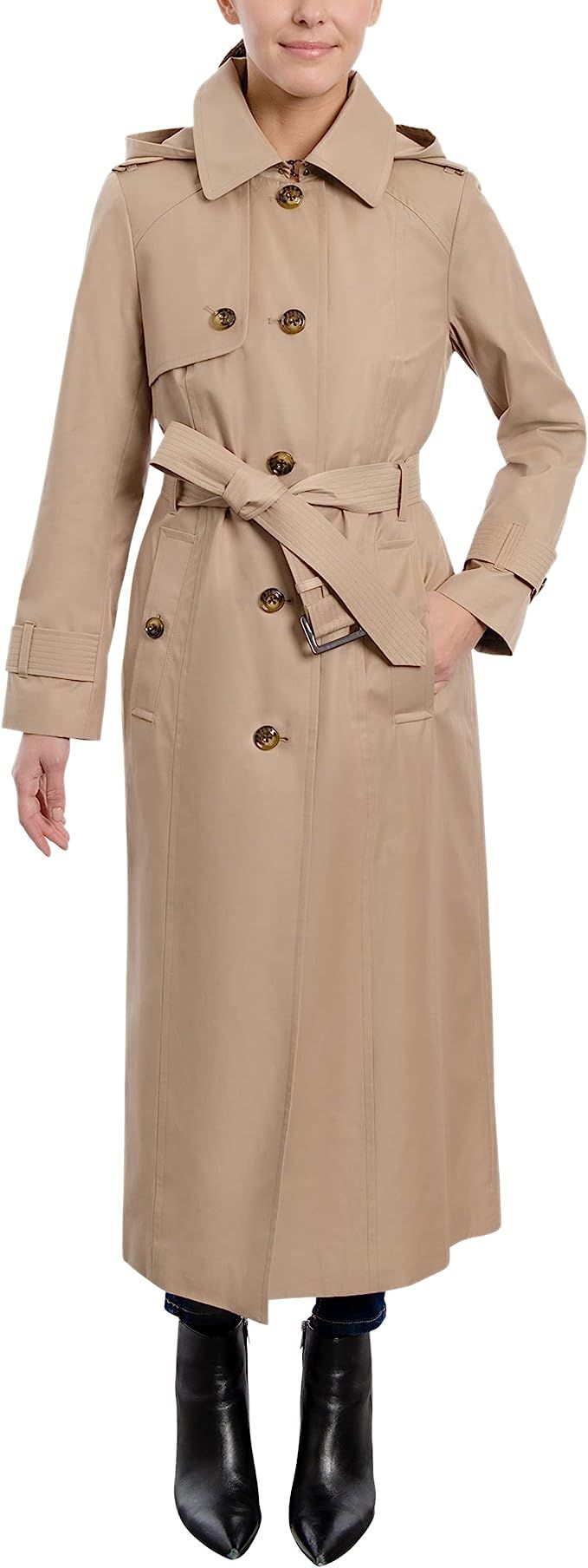 Amazon.com: LONDON FOG Women's Single Breasted Long Trench Coat with Epaulettes and Belt : Clothi... | Amazon (US)