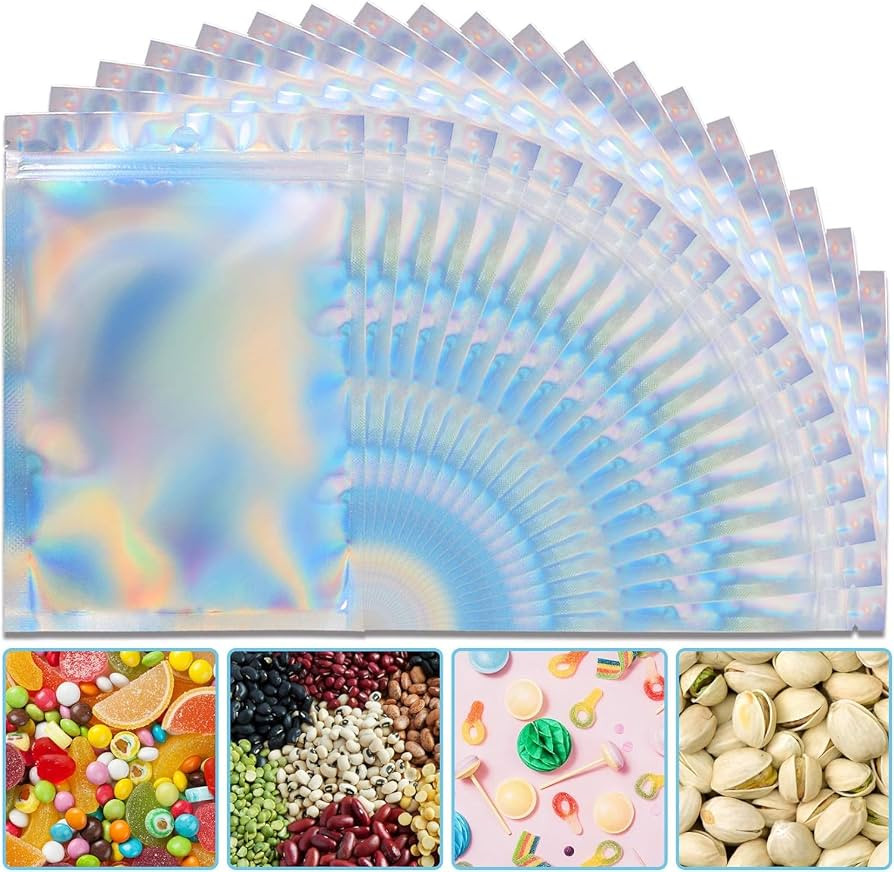 50 Pack Holographic Bags, 5" x 7" Resealable Small Bags, Foil Bags Rainbow Color Packaging Bags f... | Amazon (US)