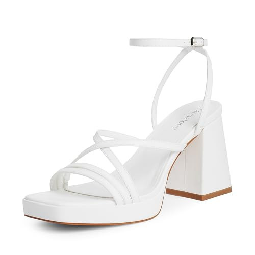 Modatope White High Heels Platform Heels for Women Strappy Sexy Open Toe Chunky Heels Dressy Pumps White Sandals Us Size 7 | Amazon (US)