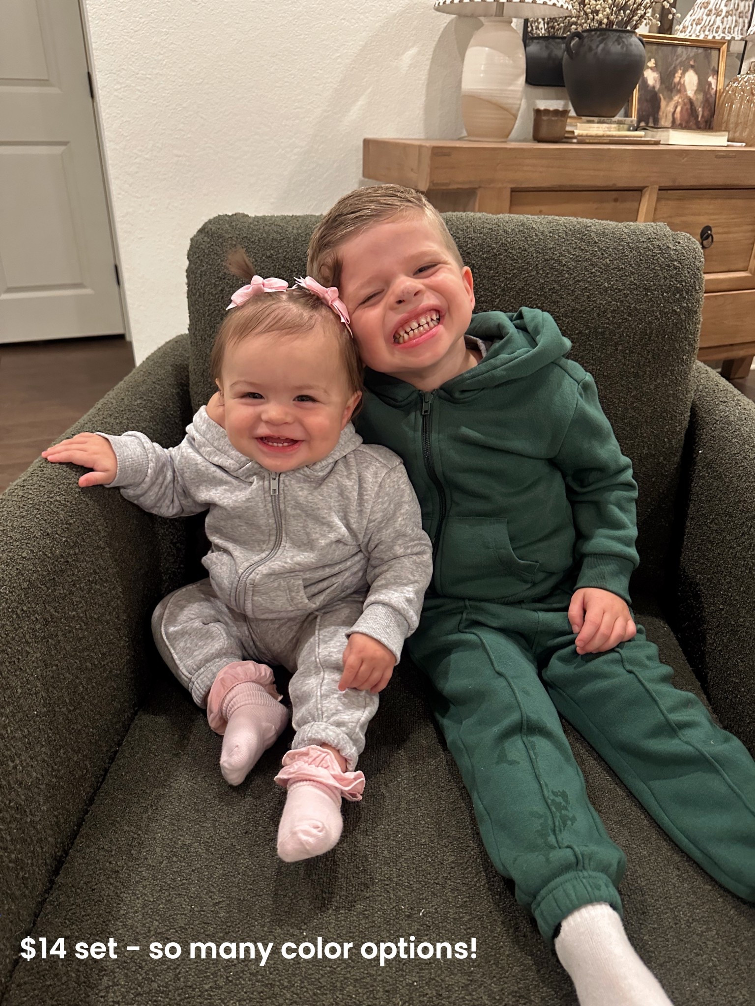 $14.00 kids sweatshirt set - starting at 12 month! I have my 10 month old in a 12 month size and my boy is wearing a 3T but could easily do a 4T as well! SO many color options! 

#LTKFamily #LTKKids #LTKBaby