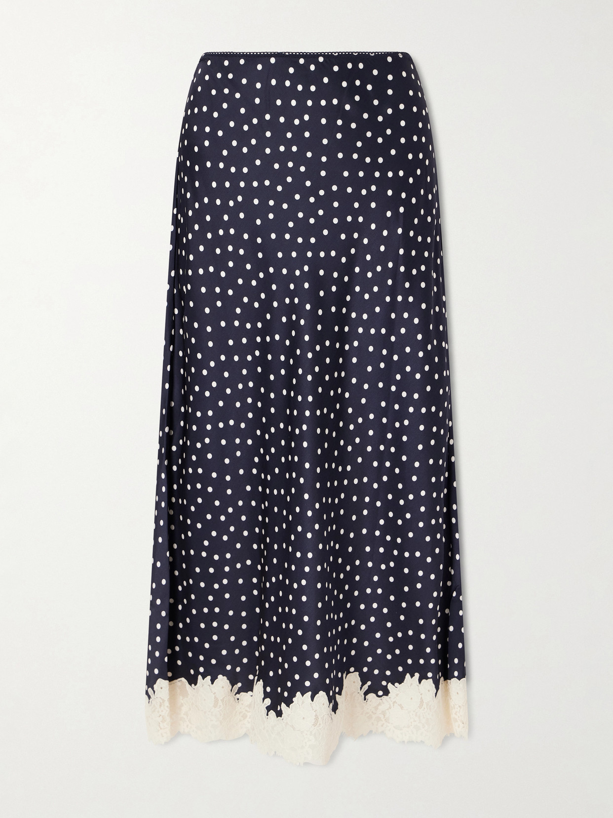 RIXO - Matilde Lace-trimmed Polka-dot Satin Midi Skirt - Blue | NET-A-PORTER (US)