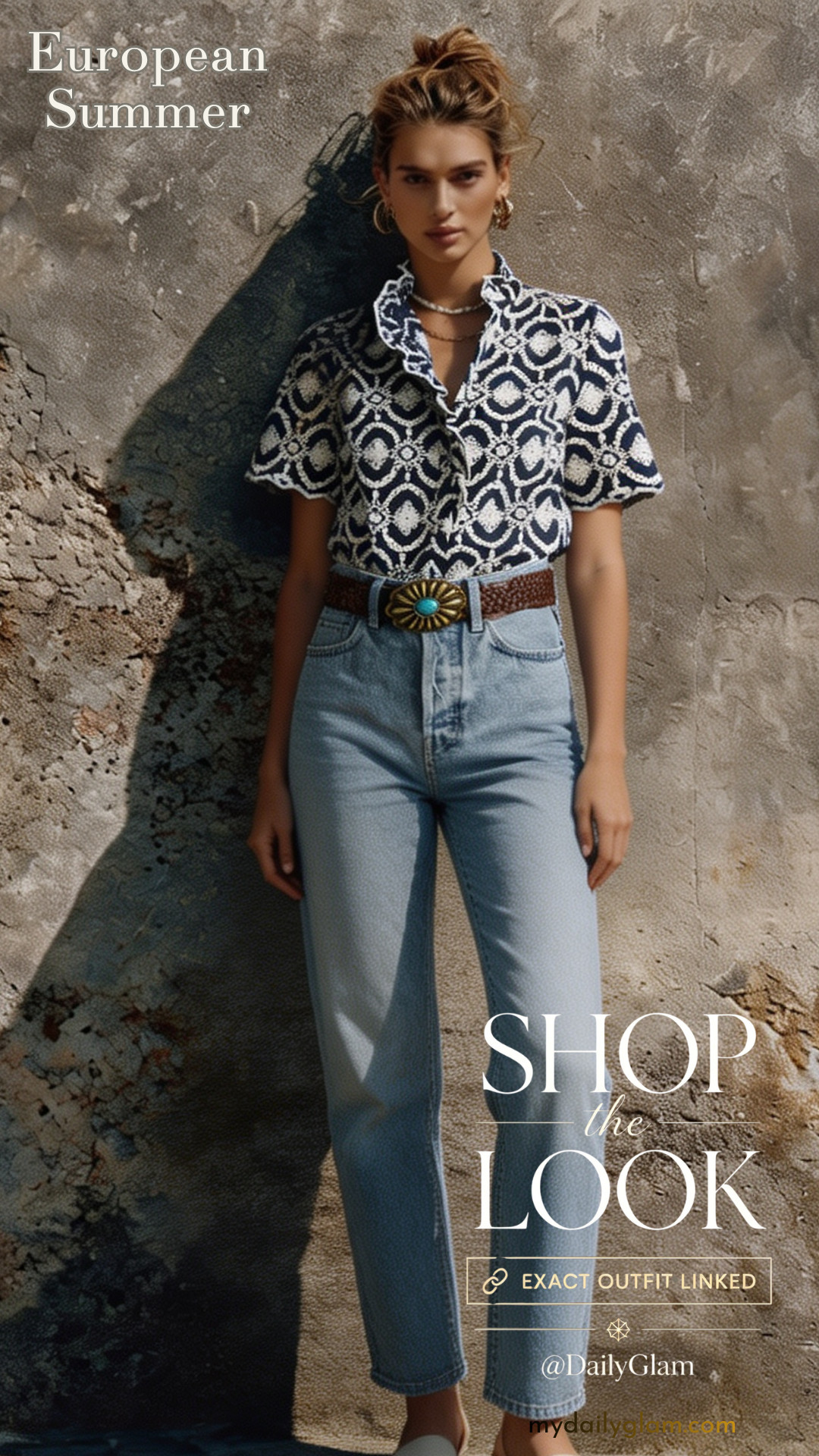 Boho Ethnic Pattern Short Sleeve Blouse Vintage Belted Denim Casual Look#BohoWesternStyle #PrintedSummerShirt #VintageDenimOutfit 

 #LTKootd #LTKOver40 #LTKWorkwear