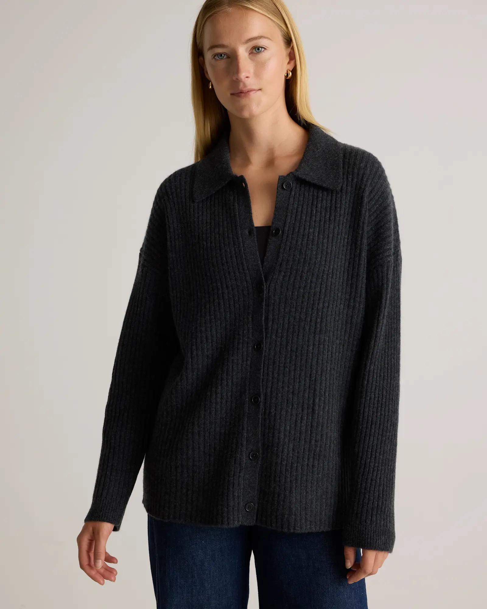 Mongolian Cashmere Wide-Rib Oversized Collared Cardigan | Quince