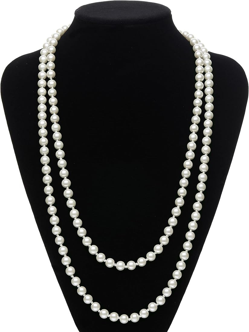 BABEYOND Long Pearl Necklace Faux Pearls Necklace Set Beaded Long Pearls Necklace 1920s Gatsby Costu | Amazon (US)