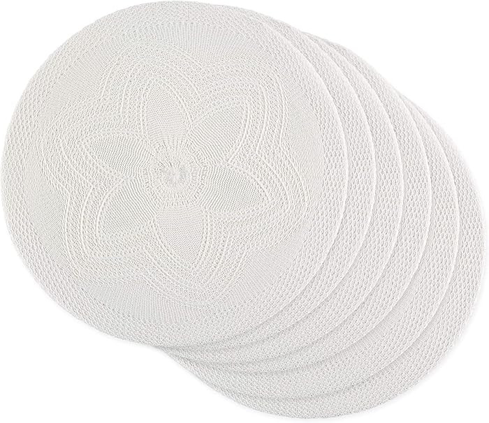 DII Woven Collection Round Braided Floral Placemat Set, 15", White, 6 Piece | Amazon (US)