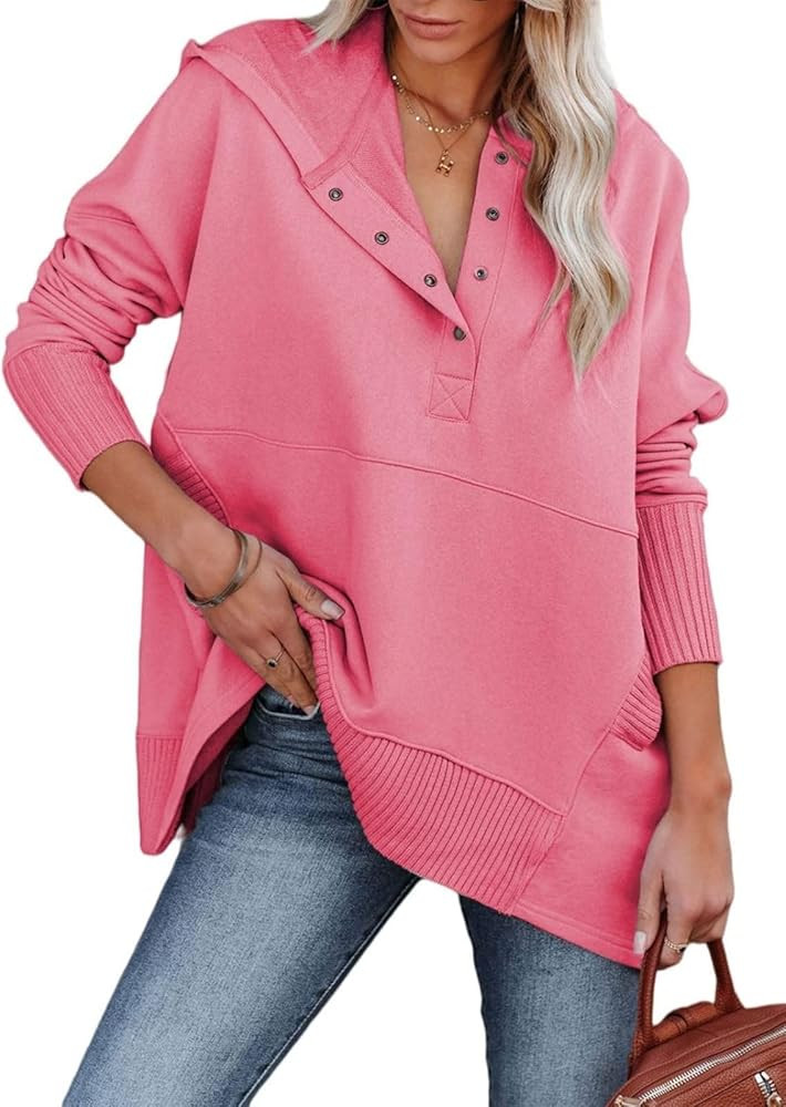 Zwurew Hoodies for Women Oversized Sweatshirt Pullover Long Sleeve Tops Henley Shirt with Pocket | Amazon (US)