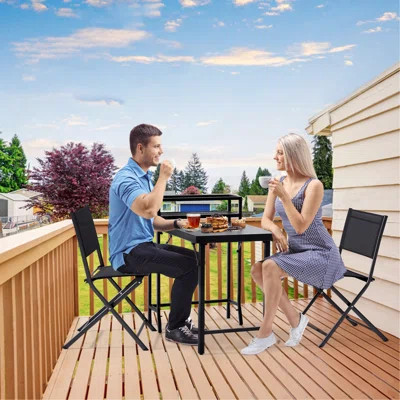 3PCS Patio Bistro Set, Patio Set Of Foldable Patio Table And Chairs,Outdoor Patio Furniture Sets | Wayfair North America