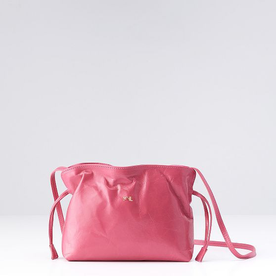 Lucia Italian Leather Gathered Clutch, Pink | Mark and Graham