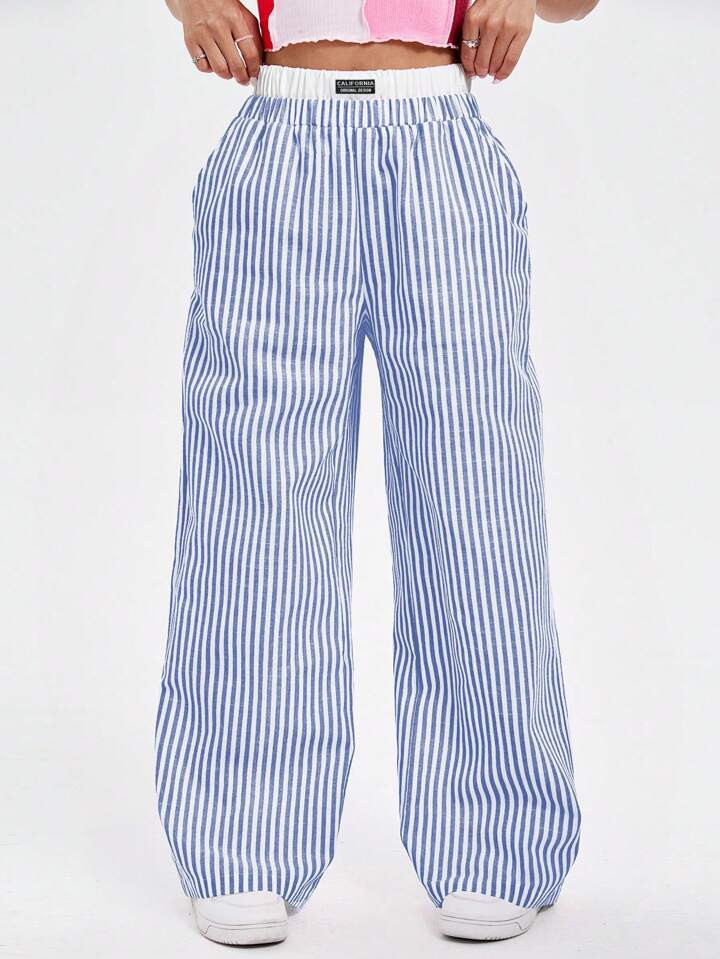 SHEIN MOD Women's Casual Color Block Striped Wide Leg Long Pants | SHEIN USA | SHEIN