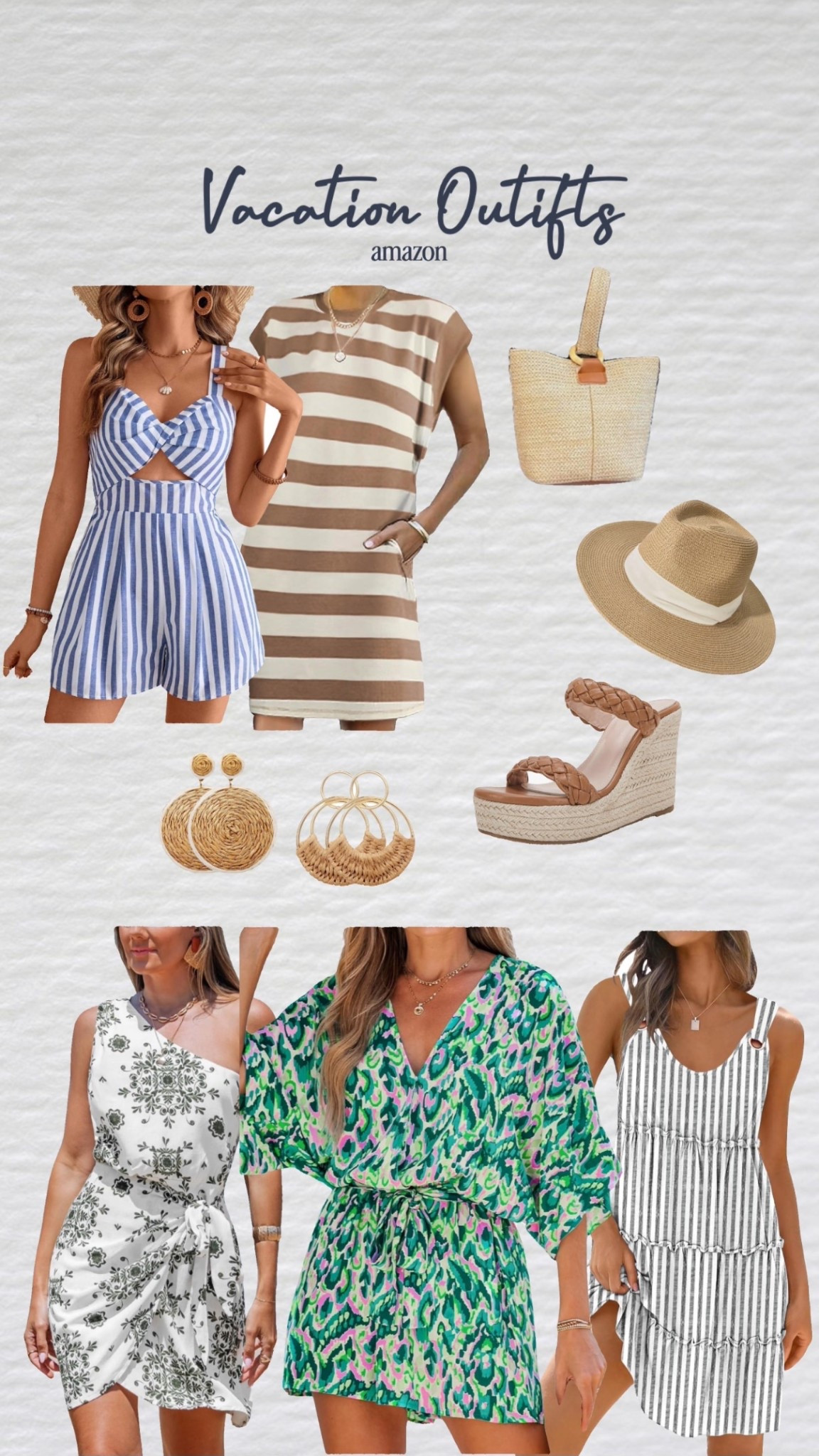 Ready for your next getaway? 🌴 I’ve rounded up the best Amazon vacation outfits that are equal parts chic and affordable! From this flattering striped romper to the perfect tropical print mini dress, these pieces are packing list essentials.
I’m obsessed with the quality of these summer finds—the woven wedge sandals and straw tote are great for a beach-to-dinner transition. 🥥✨
Shop the full look by clicking the link in my bio!

#LTKseasonal #AmazonFashion #VacationOutfits #BeachStyle #ResortWear #AmazonFinds #SummerStyle#LTKFindsUnder50 

#LTKOver40 #LTKTravel #LTKootd