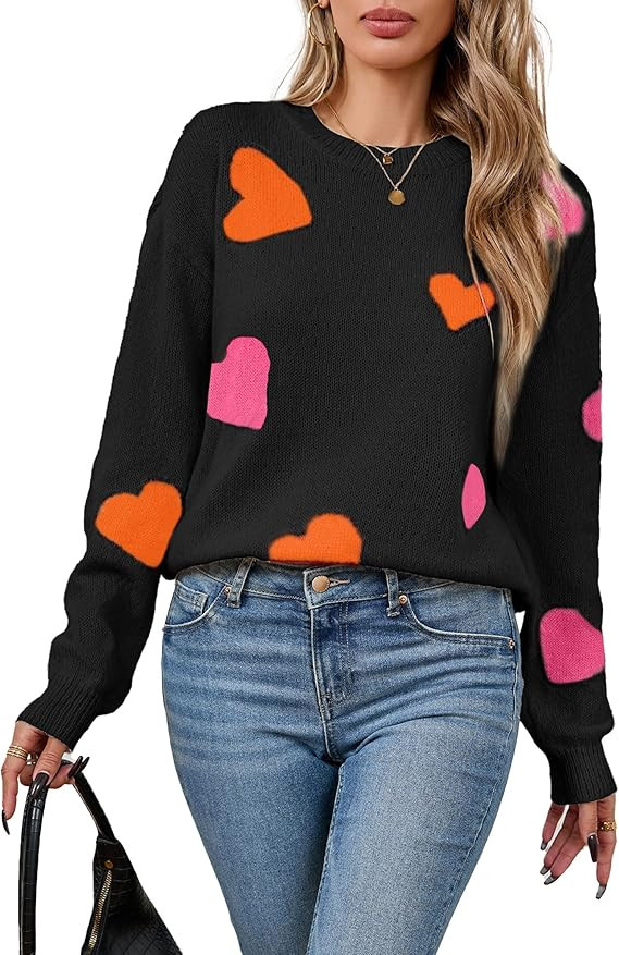 Womens Valentine Heart Sweater 2026 Valentines Day Trendy Cute Oversized Long Sleeve Pullover Swe... | Amazon (US)