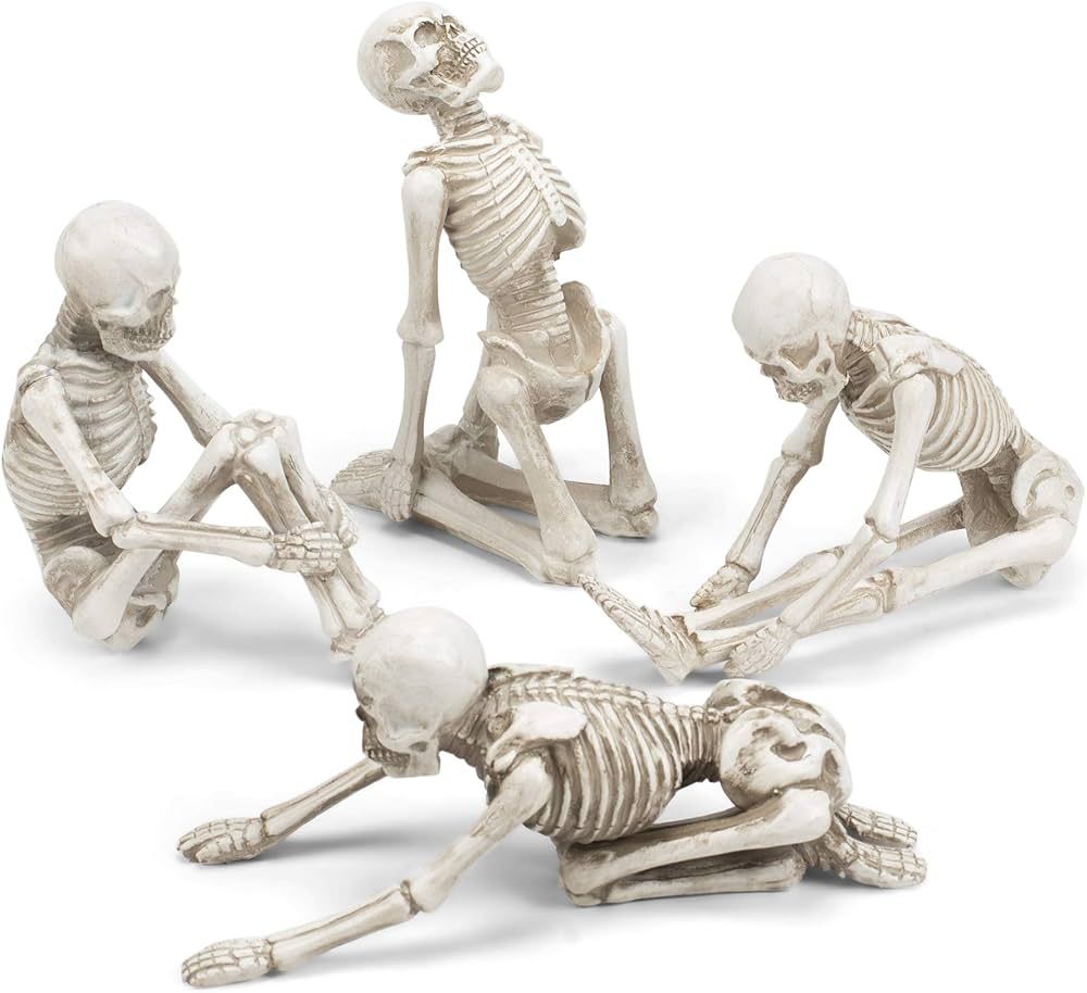 Transpac Advanced Yoga Skeleton Spooky White 8 x 7 Resin Stone Figurines Set of 4 | Amazon (US)