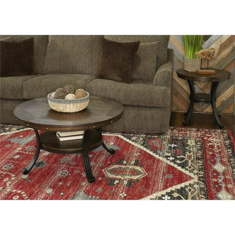 Pemberly Row Rustic Wood and Metal Coffee Table in Rustic Umber Brown | Walmart (US)