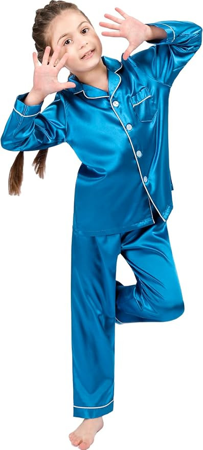 Girls Boys Kids Silk Satin Pajamas Set Button-Down Clothes Long Sleeve Loungewear Sleepwear PJS | Amazon (US)