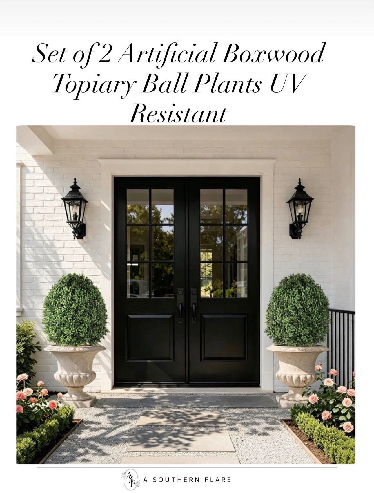 2 Set 27" Artificial Boxwood Topiary Ball Plants UV Resistant
Faux Shrubs with Metal Ground Spike, Waterproof/ Christmas Decor