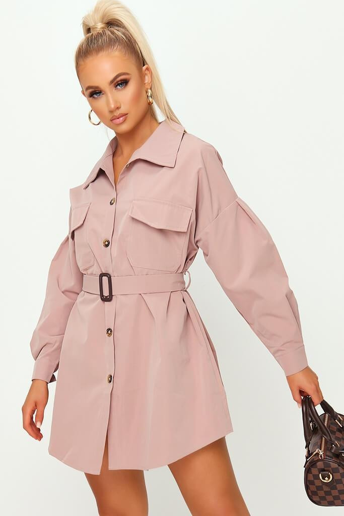 Pink Drop Shoulder Belted Oversized Shirt Dress | ISAWITFIRST