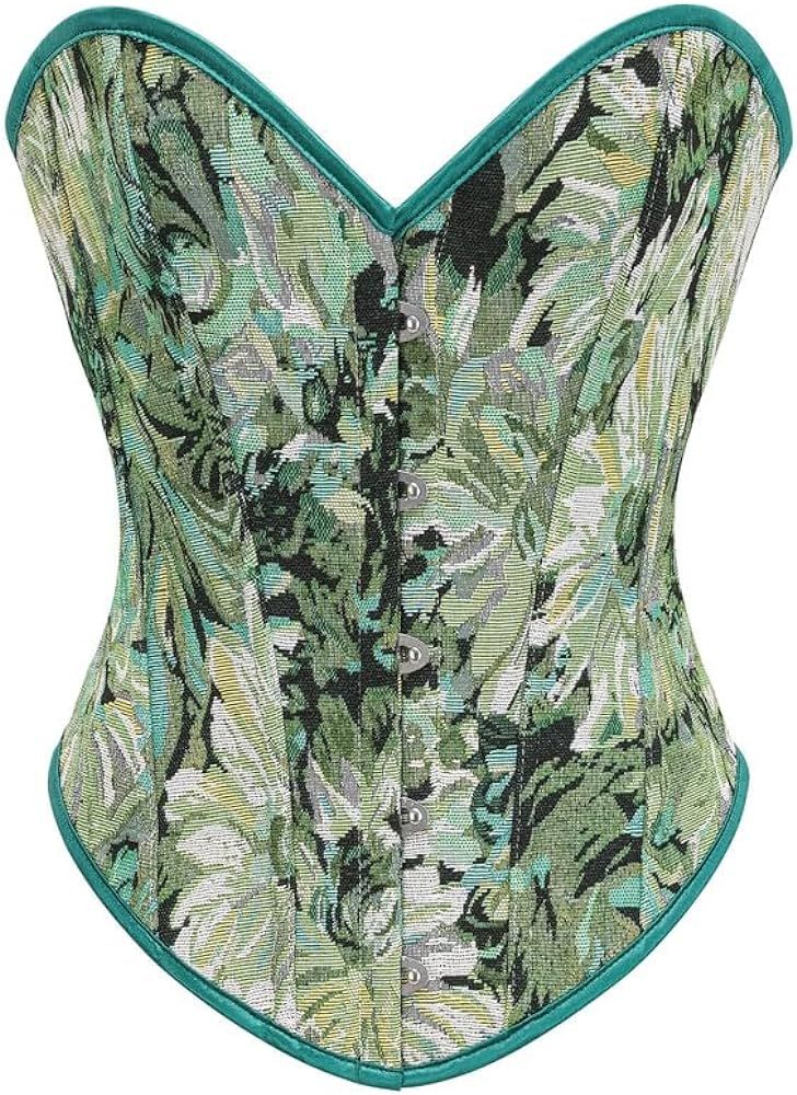 Alivila.Y Fashion Womens Vintage Floral Denim Overbust Corset Bustier Top | Amazon (US)