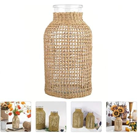 PreZervers | Glass Flower vase with Rattan | Glass Vase with Woven Straw Decor | Roped Straw on Glas | Amazon (US)