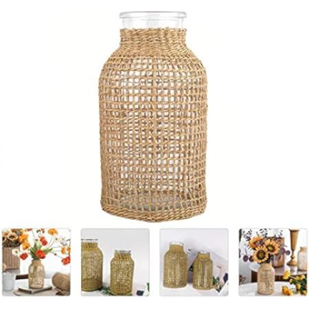 PreZervers | Glass Flower vase with Rattan | Glass Vase with Woven Straw Decor | Roped Straw on Glas | Amazon (US)