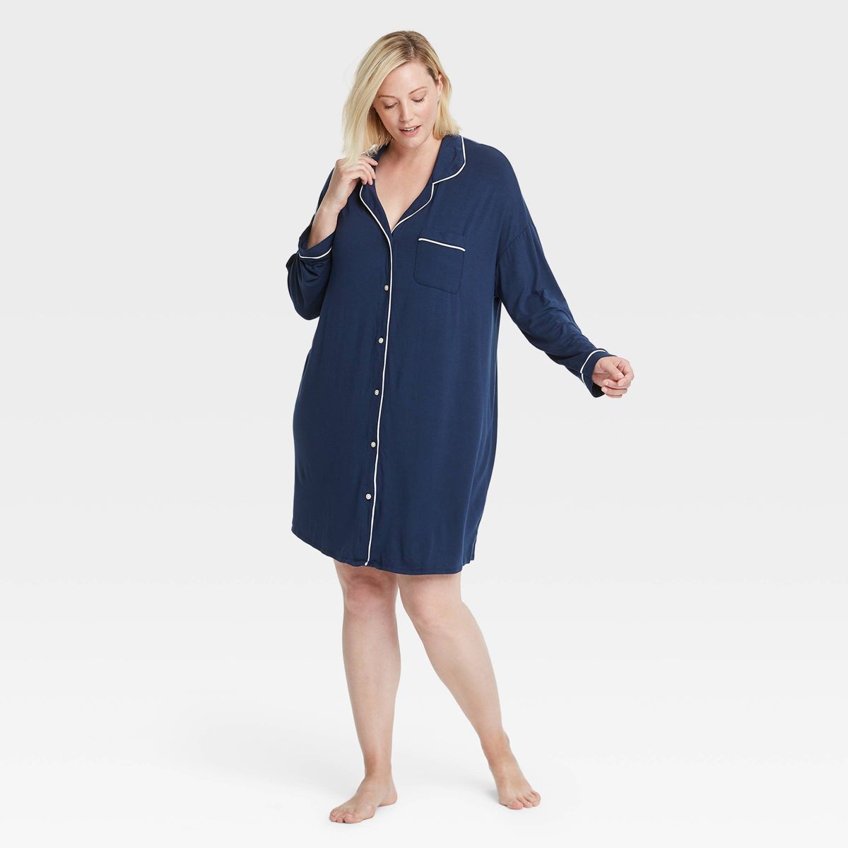 Women's Beautifully Soft Notch Collar NightGown - Stars Above™ Navy S | Target
